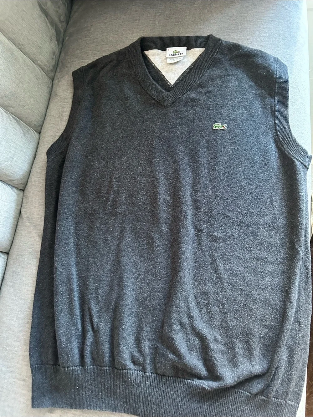 Lacoste Men's V-Neck Sweater Vest in Charcoal Gray L